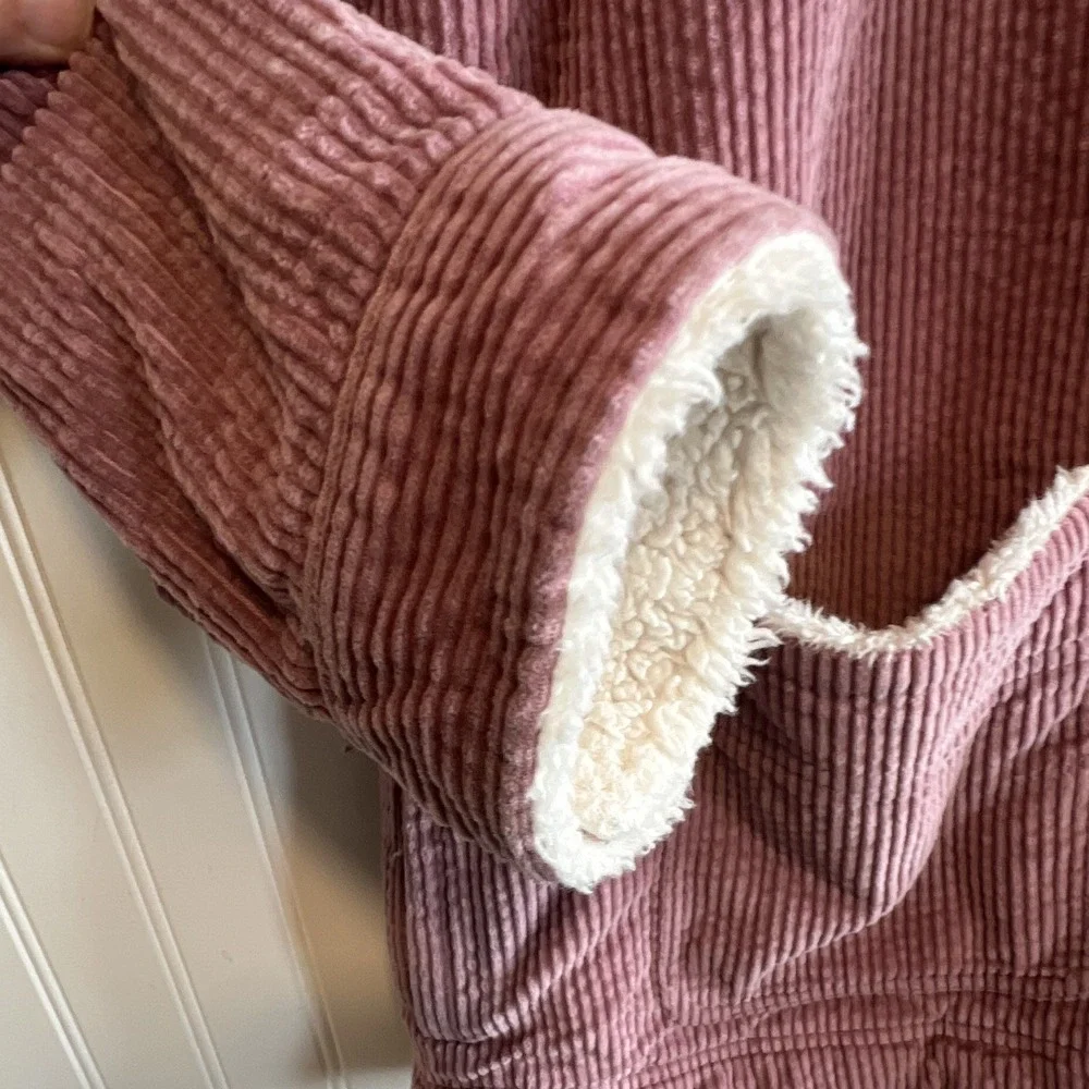 L.L.Bean Sherpa Lined Button Front Jacket Dusty Rose Pink Solid Pockets Size L